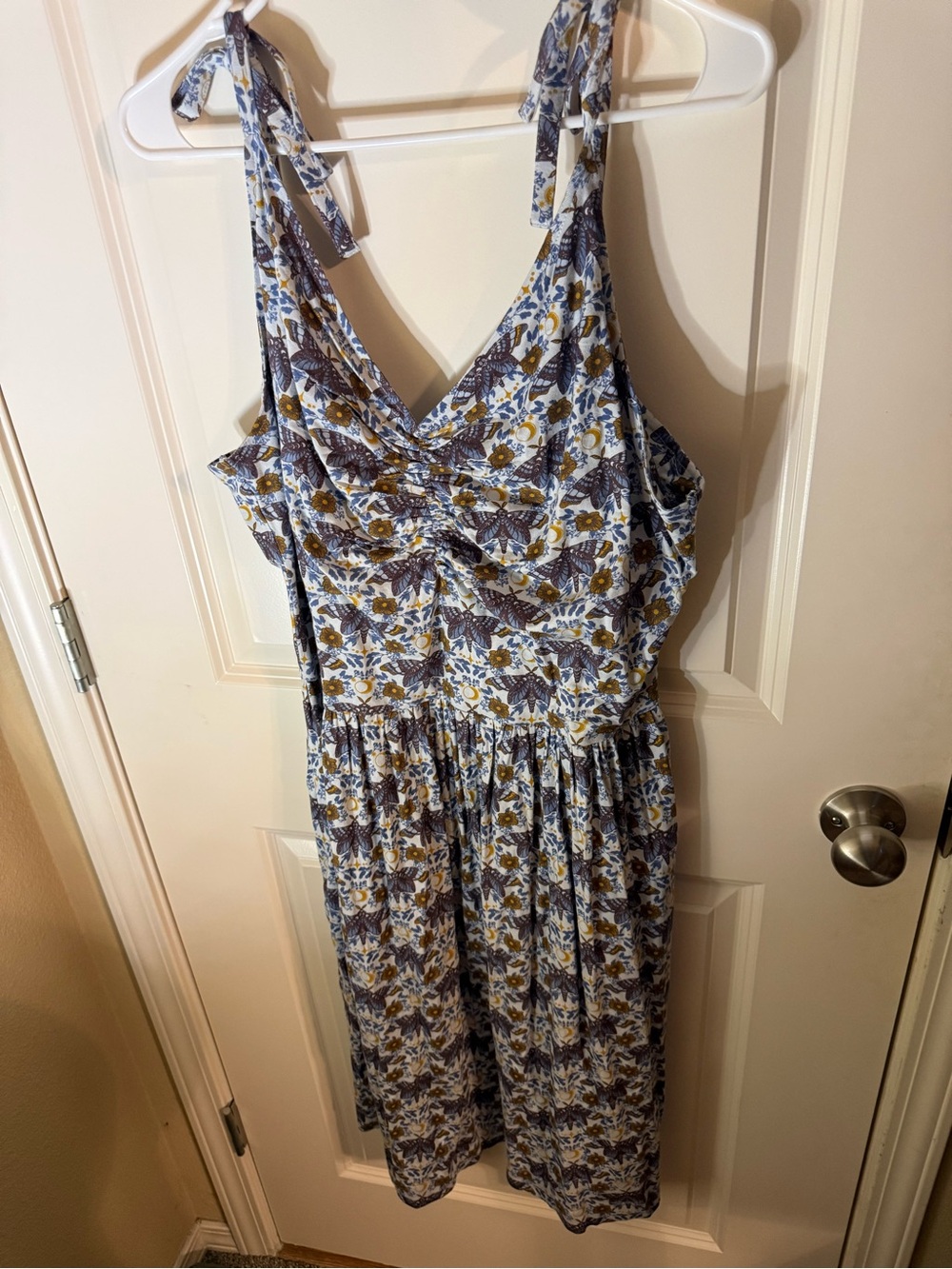 Kate Quinn XXL Blue Butterfly Moth Floral Tie Strap Midi Dress NWT